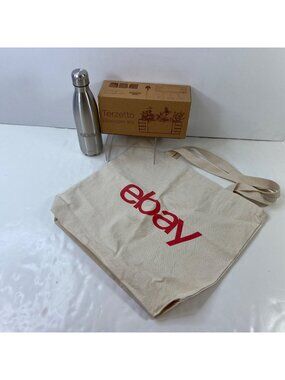 Ebay Logo Tote Bag Stainless Steel Water Bottle Set Beige Silver Red eBayana
